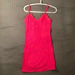 Neon Pink Lace Bodycon Mini Dress